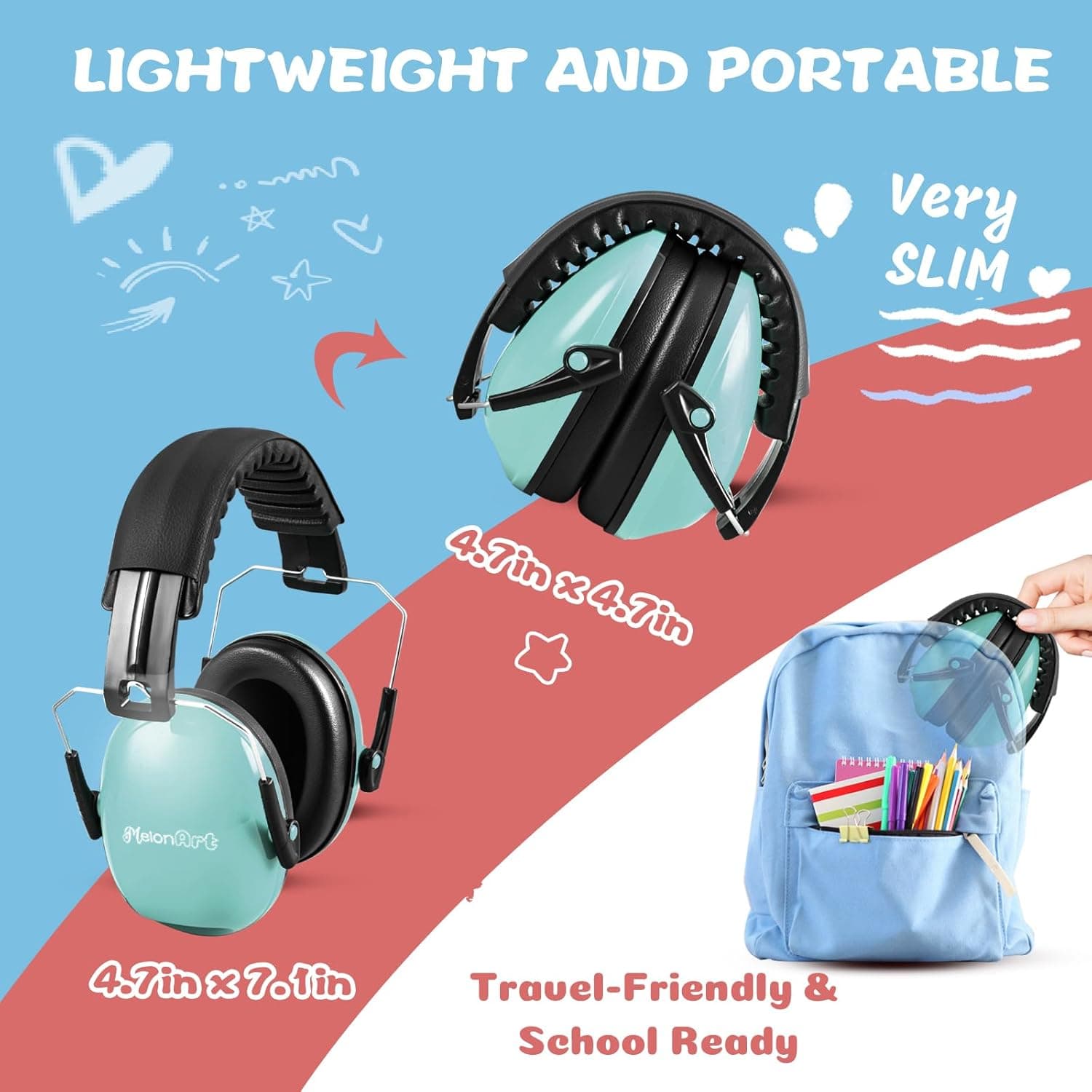 MelonArt Kids Ear Protection Noise Cancelling Earmuffs thumbnail 4