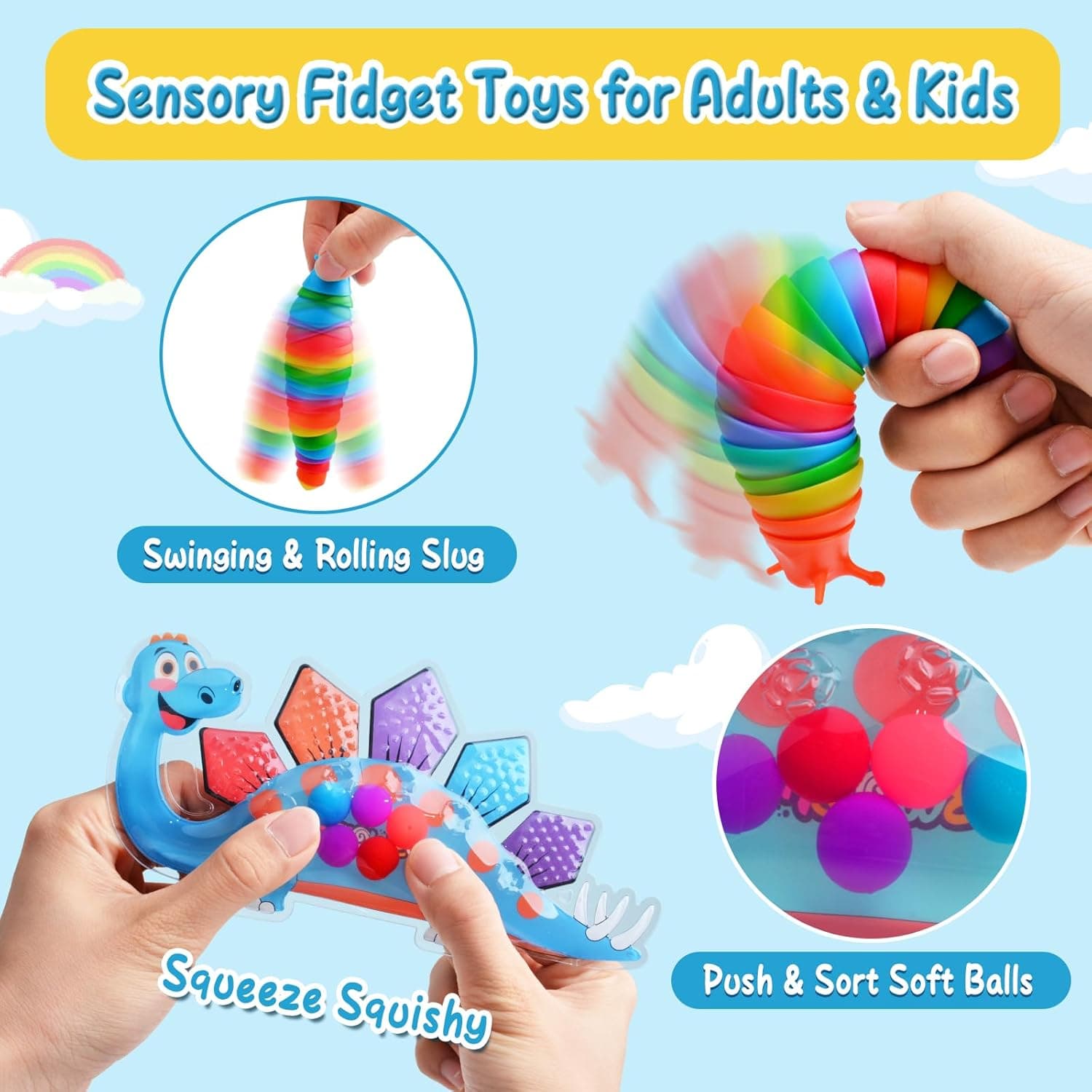 Fidget Toys Pack (6 Pieces) — Slug, Spinner, Magnetic Rings thumbnail 3