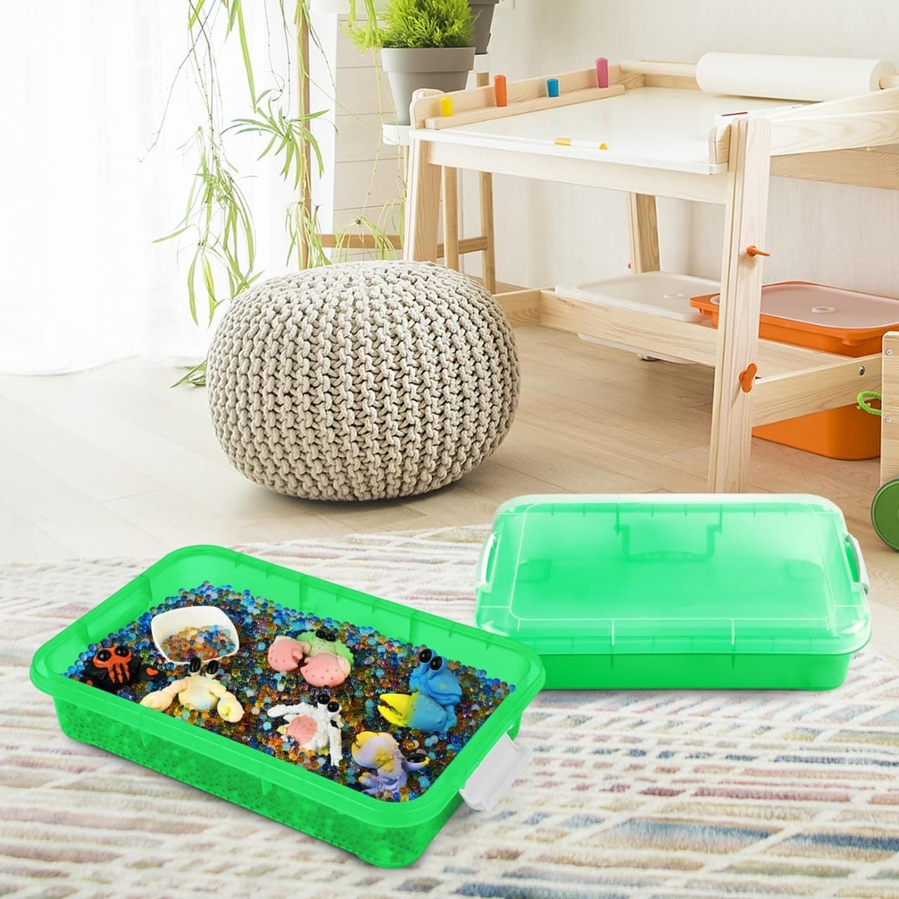 Portable Sensory Bin Tray with Lid (15 inch, Green) thumbnail 2