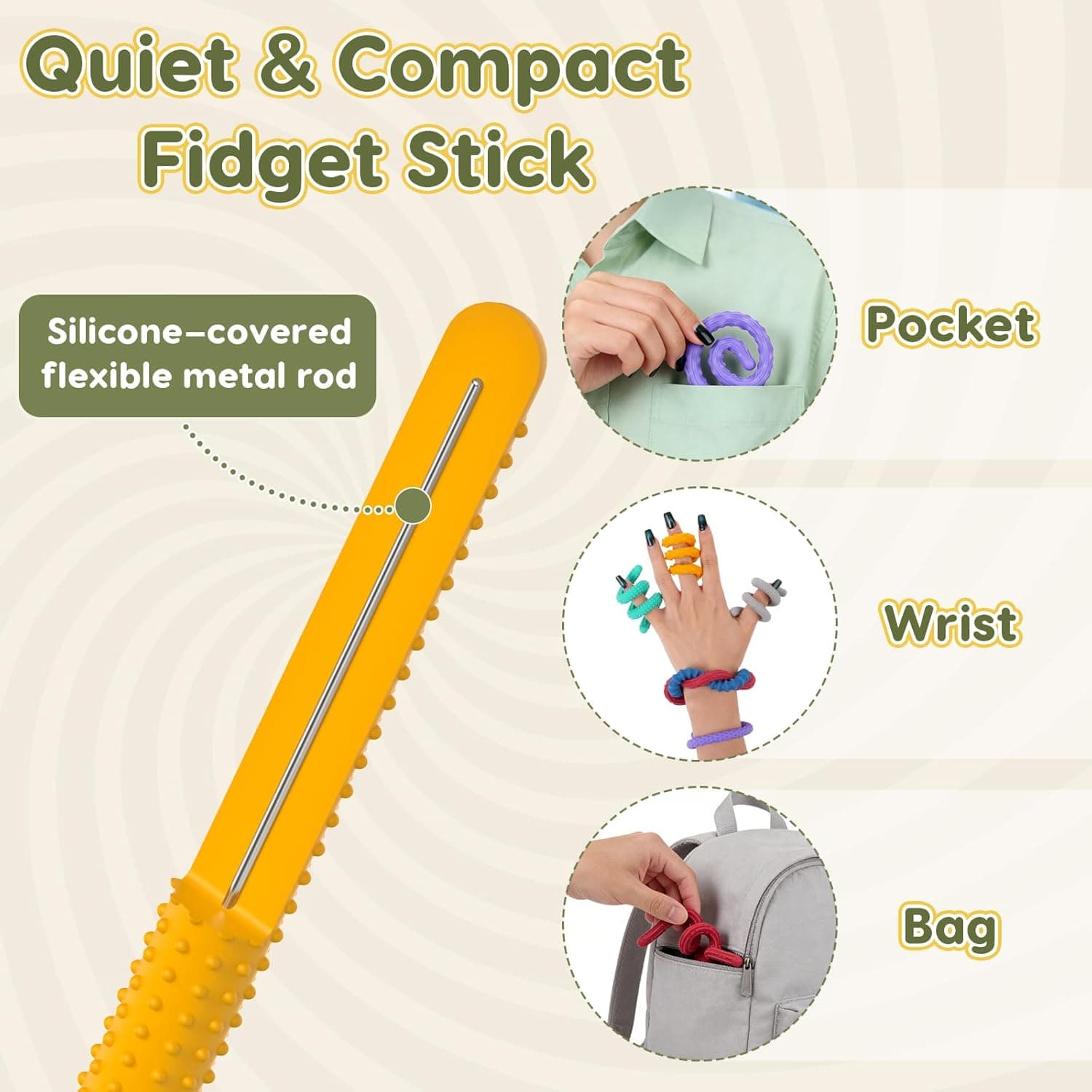 Quiet Silicone Fidget Stick — Textured Sensory Toy thumbnail 4