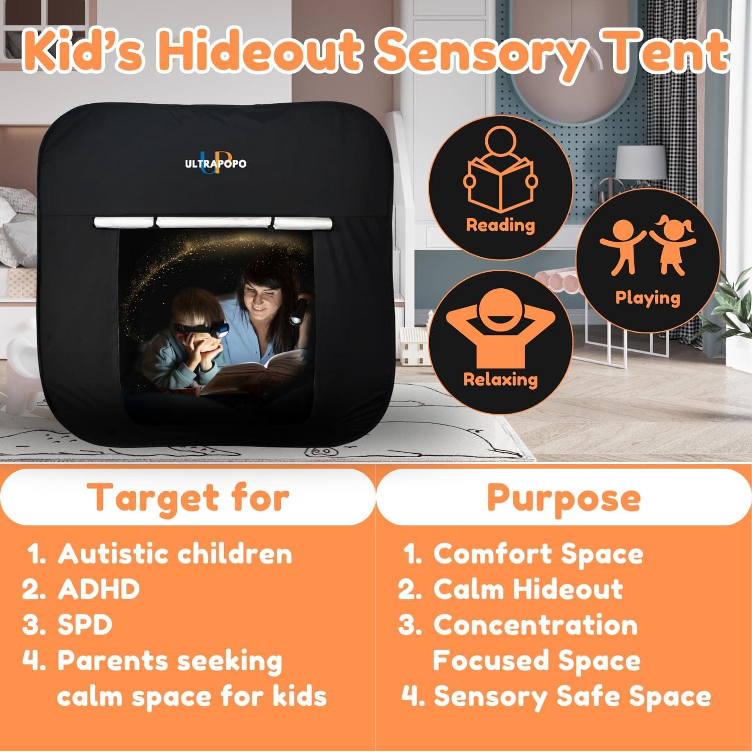 Pop-up Sensory Tent for Kids (Extra Large 47x47) thumbnail 5