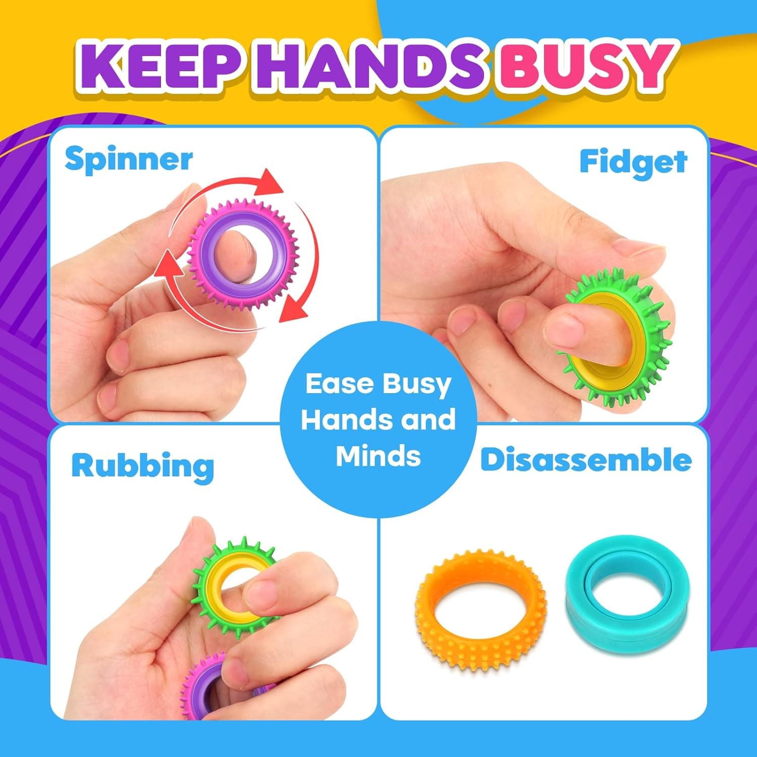 Fidget Sensory Rings for Kids (12 Pack) thumbnail 2