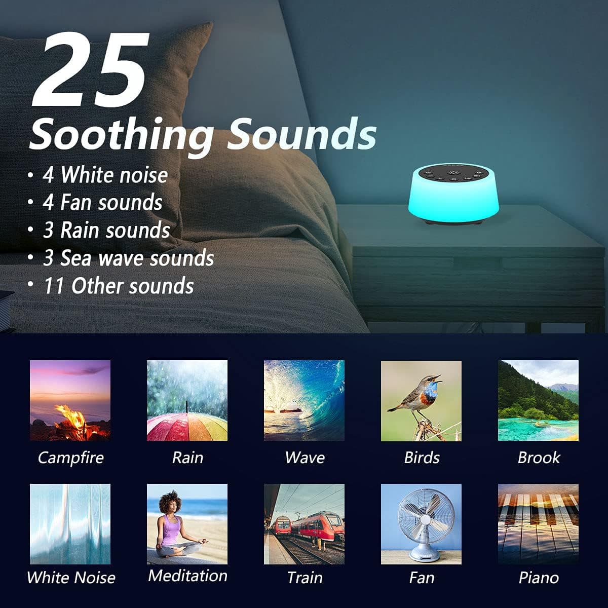 Color Noise Sound Machine with Night Light (25 Sounds) thumbnail 2